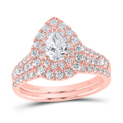 1 1/2CTW-DIA ANA M 3/8CT-CPEAR BRIDAL SET DOUBLE HALO