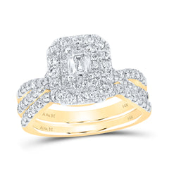 14K Yellow Gold 1 1/2 CTW-Natural Diamond 3/8 Ct-Ceme Bridal Set Double Halo 5.79 Gram