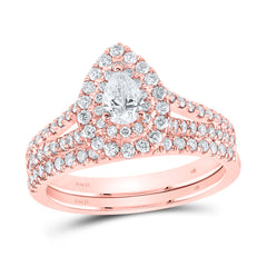 1 CTW-DIA ANA M 1/3CT-CPEAR BRIDAL SET DOUBLE HALO