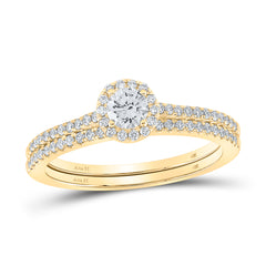 14K Yellow Gold 5/8 CTW-Natural Diamond 1/3 Ct-Crd Bridal Set Single Halo 2.86 Gram