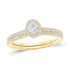 14K Yellow Gold 1/2 CTW-Natural Diamond 1/5 Ct-Coval Bridal Set Single Halo 2.39 Gram