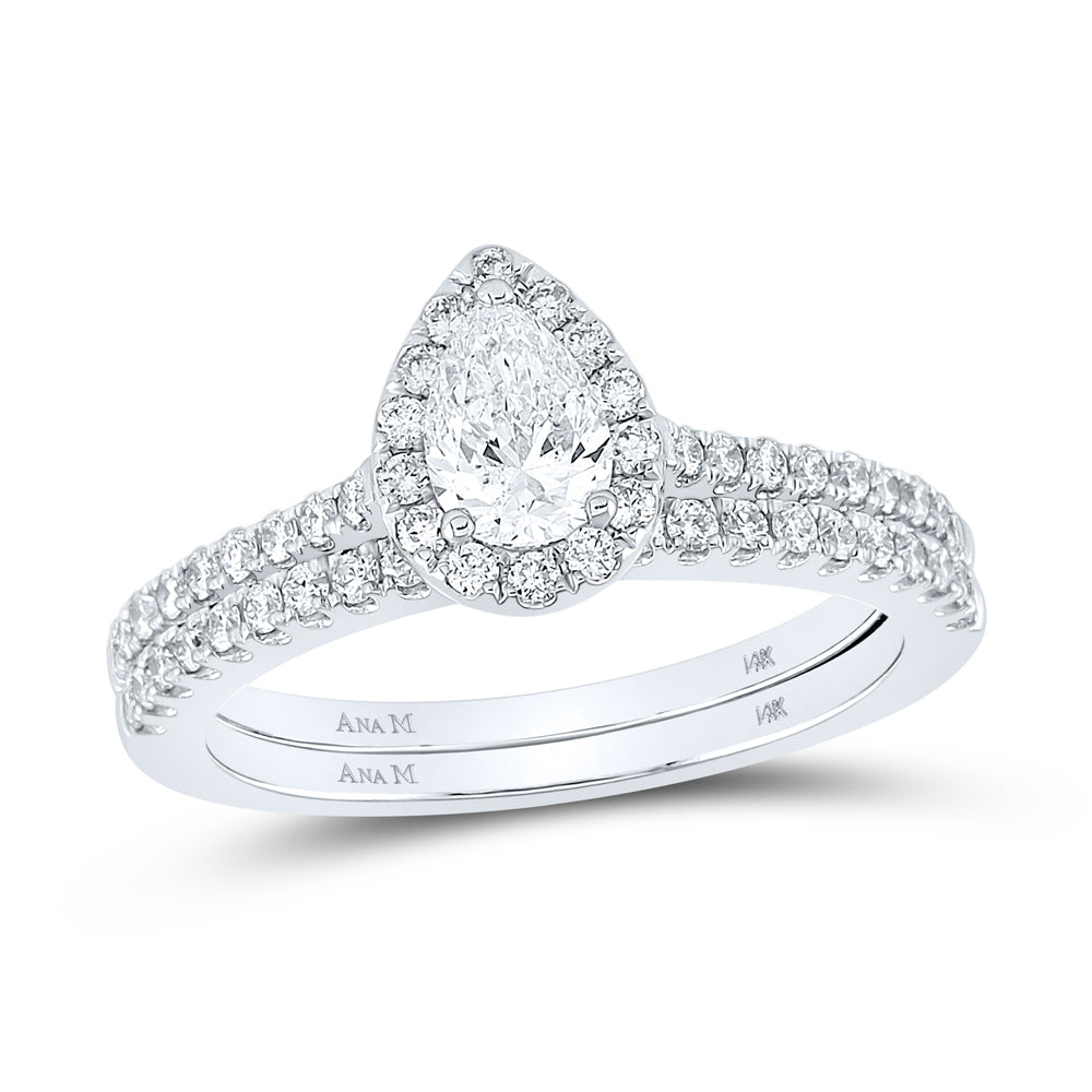 1CTW-DIA ANA M 1/2CT-CPEAR BRIDAL SETS SINGLE HALO