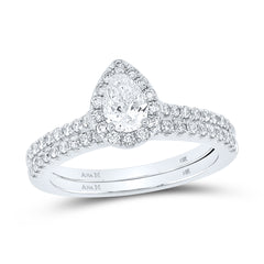 1CTW-DIA ANA M 1/2CT-CPEAR BRIDAL SETS SINGLE HALO