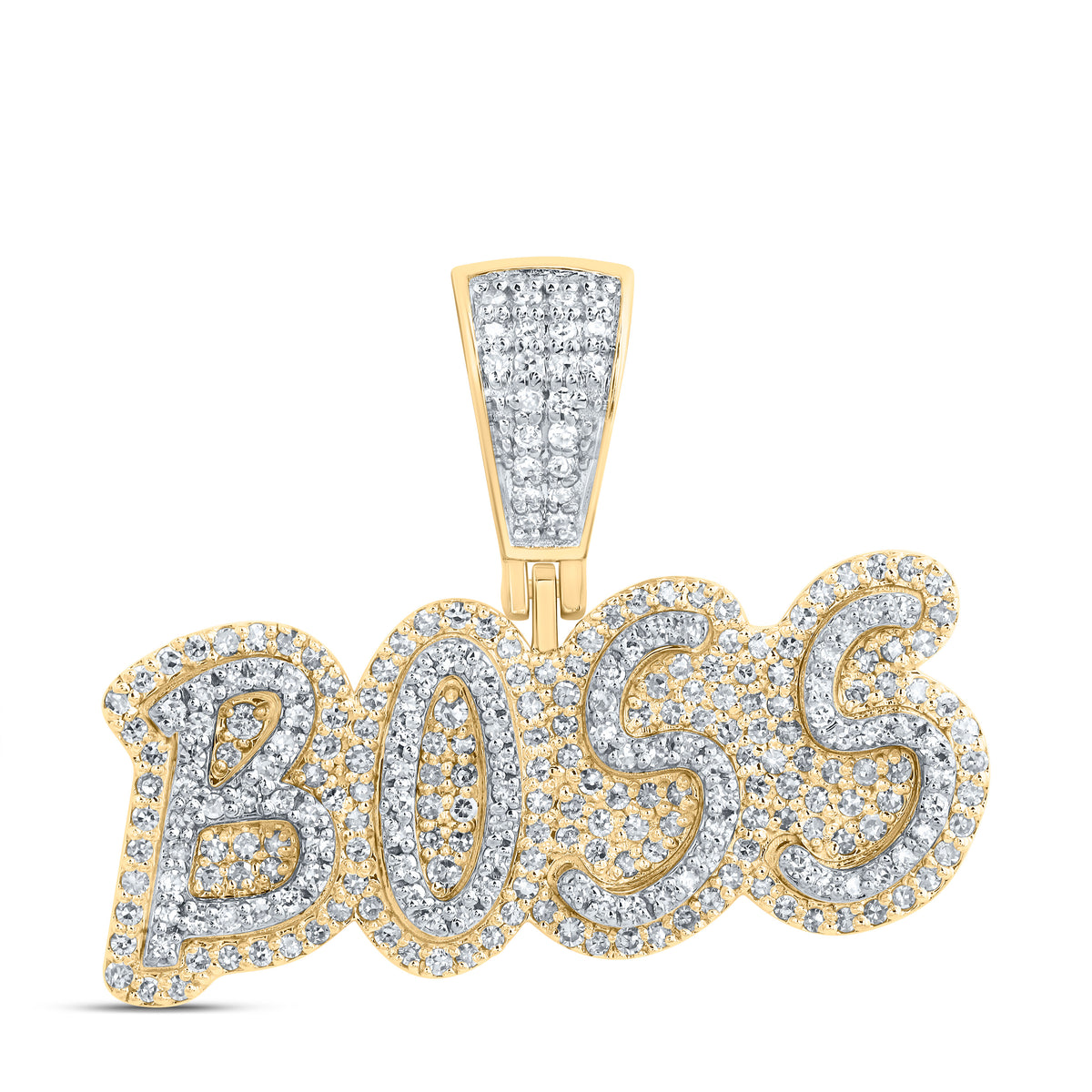 10K Yellow Gold 3/4 CTW-Natural Diamond "Boss" Mens Initial Pendant 4.11 Gram