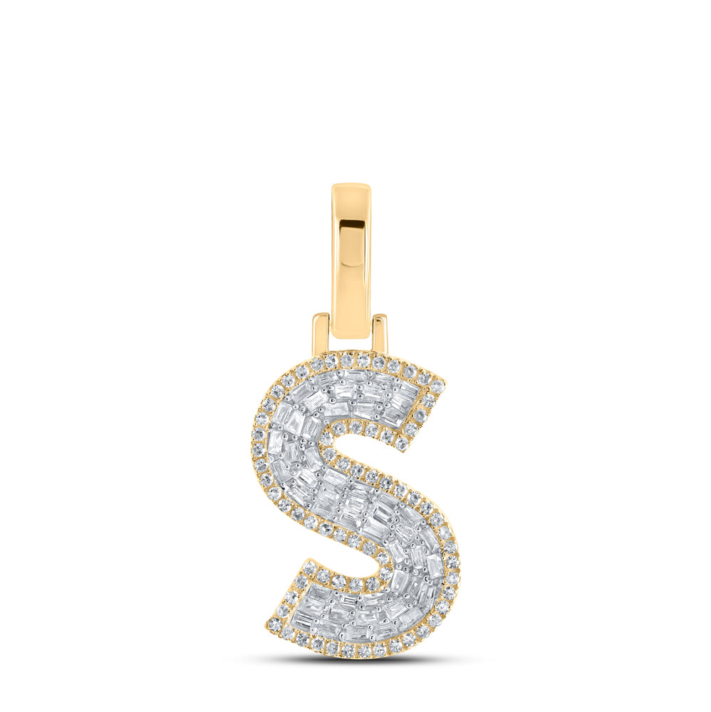 10K Yellow Gold 3/8 CTW-Natural Diamond Initial "S" Mens Pendant 1.78 Gram