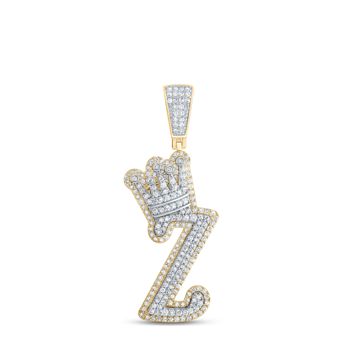 10K Yellow Gold 1 CTW-Natural Diamond Initial "Z" Crown Mens Pendant 6.02 Gram