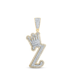 10K Yellow Gold 1 CTW-Natural Diamond Initial "Z" Crown Mens Pendant 6.02 Gram