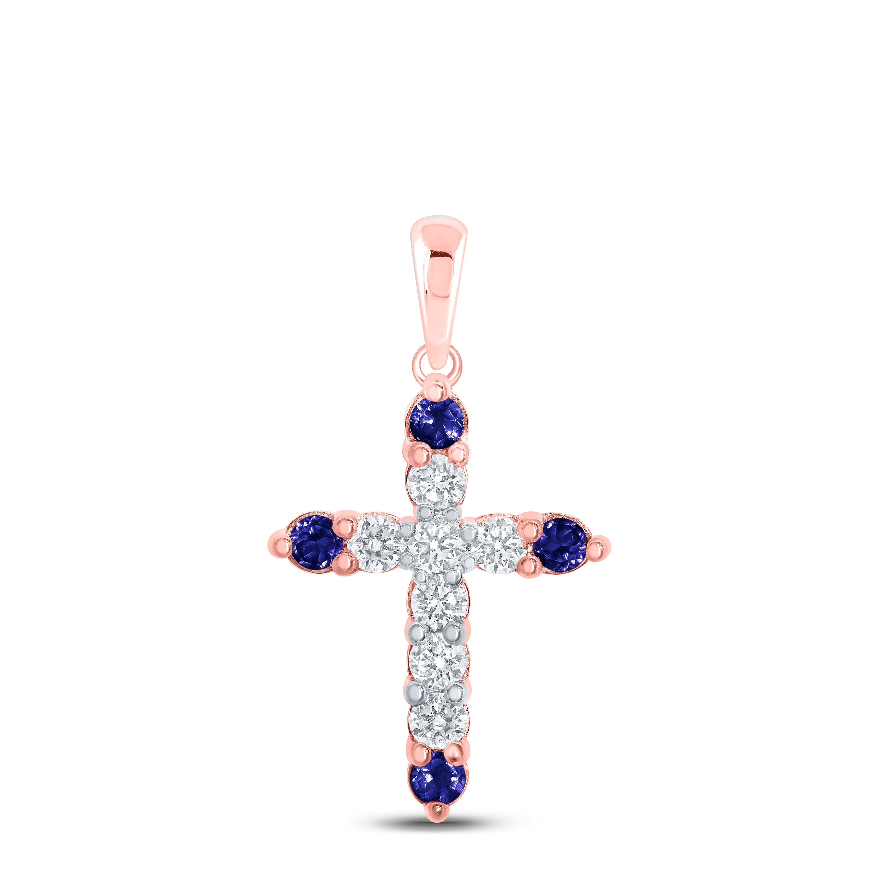 1/6CTW-DIA NK 1/10CT-SAPP NATURAL GEM CROSS PENDANT