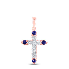 1/6CTW-DIA NK 1/10CT-SAPP NATURAL GEM CROSS PENDANT