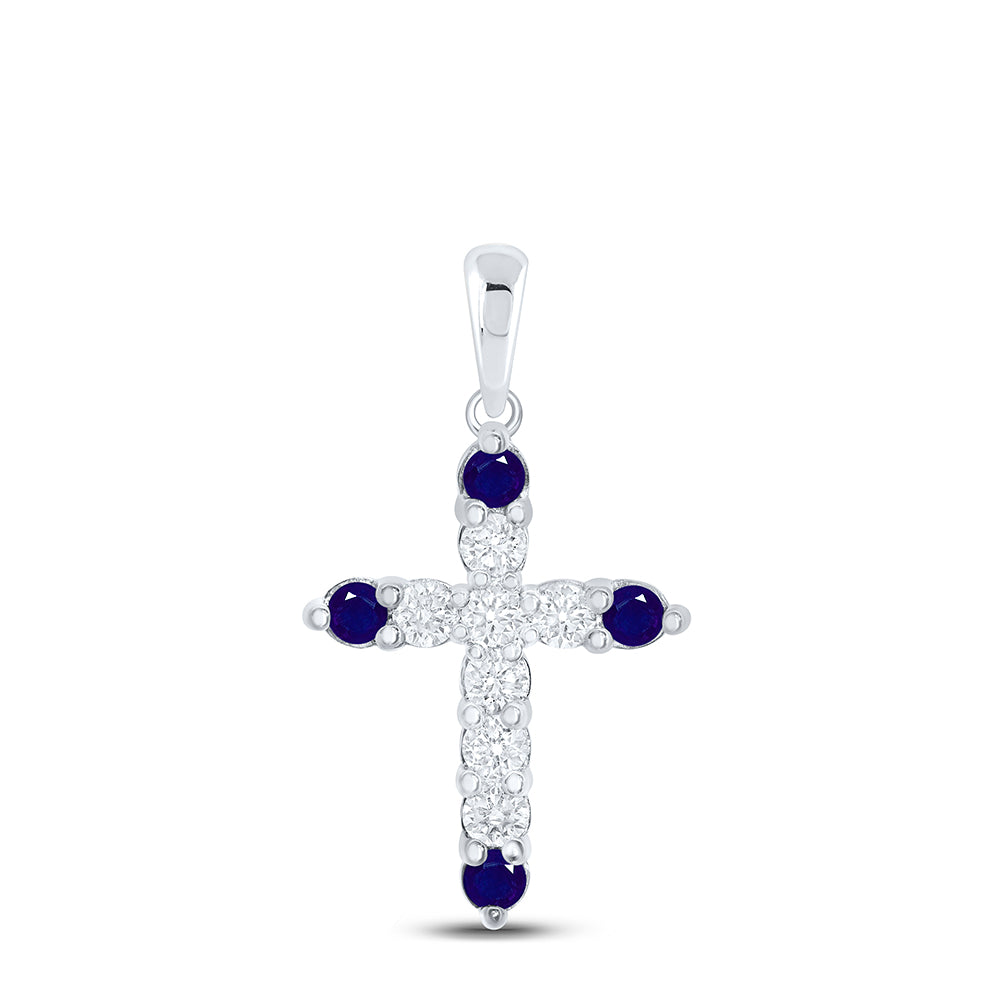 1/6CTW-DIA NK 1/10CT-SAPP NATURAL GEM CROSS PENDANT