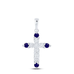 1/6CTW-DIA NK 1/10CT-SAPP NATURAL GEM CROSS PENDANT