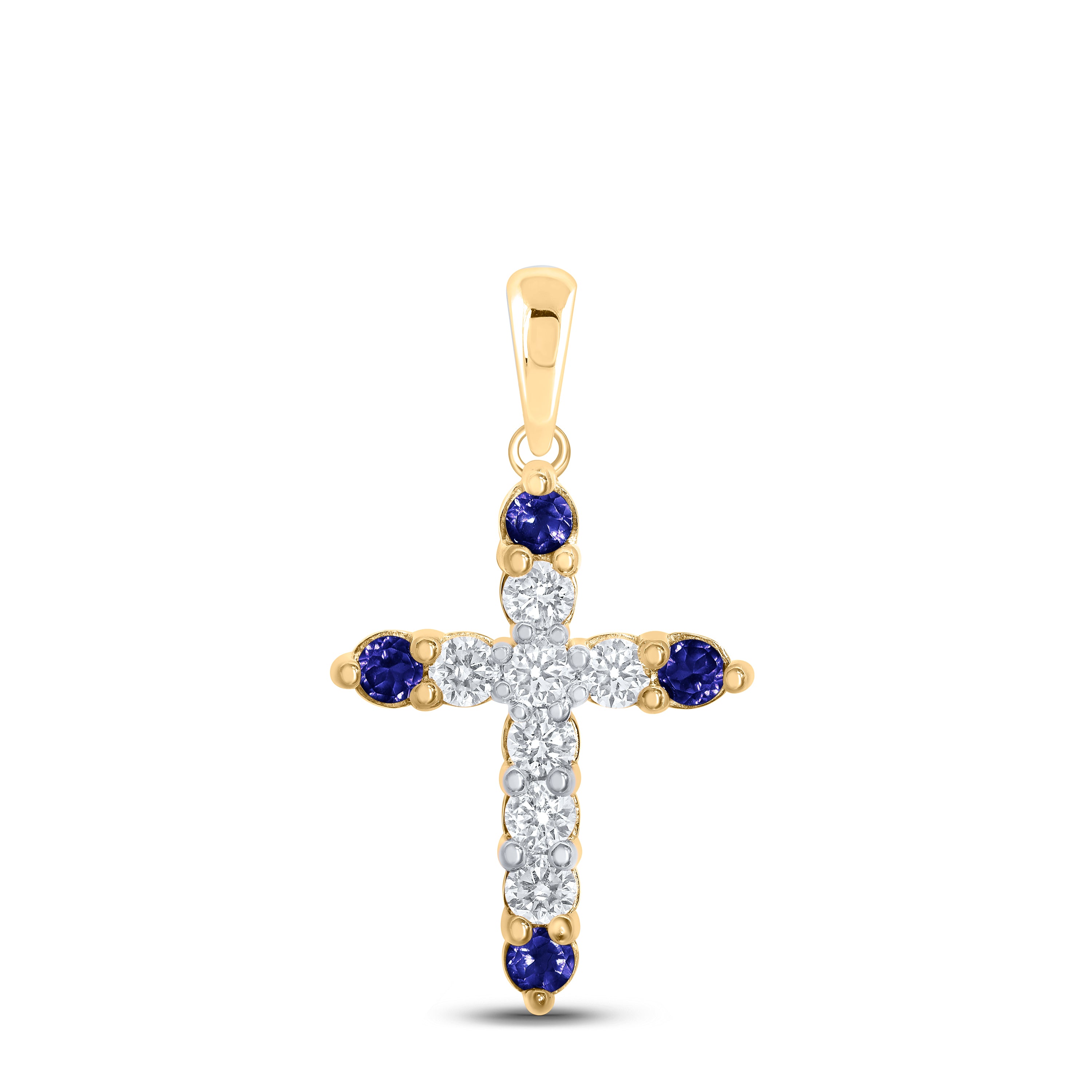 1/6CTW-DIA NK 1/10CT-SAPP NATURAL GEM CROSS PENDANT