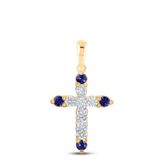 1/6CTW-DIA NK 1/10CT-SAPP NATURAL GEM CROSS PENDANT