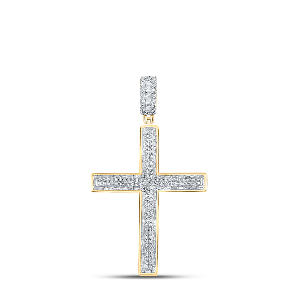 10K Yellow Gold 1 CTW-Natural Diamond Mens Cross Charm 4.41 Gram