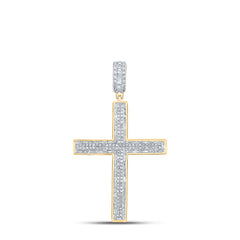 10K Yellow Gold 1 CTW-Natural Diamond Mens Cross Charm 4.41 Gram