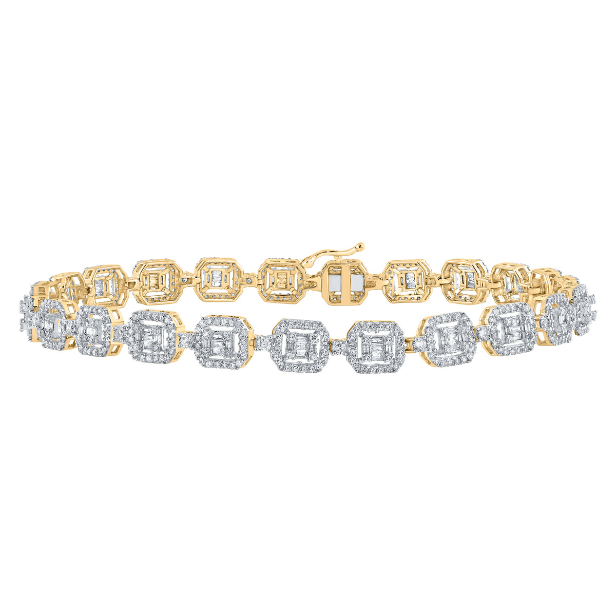 14K Yellow Gold 4 CTW-Natural Diamond Square Baguette Mens Bracelet (8 Inch ) 14.13 Gram