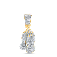 14K Yellow Gold 3/8 CTW-Natural Diamond Mens Praying Hands Charm 2.4 Gram