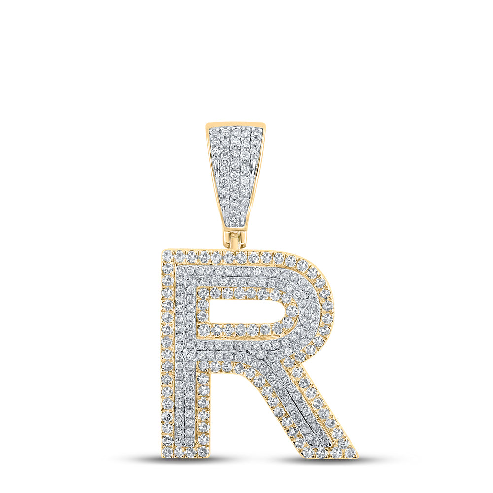 14K Two-Tone Gold 1 CTW-Natural Diamond Initial "R" Mens Charm 5.63 Gram