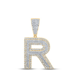 14K Two-Tone Gold 1 CTW-Natural Diamond Initial "R" Mens Charm 5.63 Gram