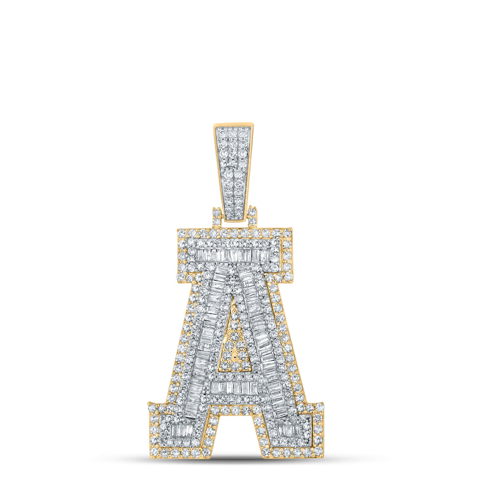 14K Two-Tone Gold 1 7/8 CTW-Natural Diamond Mens Initial "A" Pendant 10.92 Gram