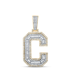 14K Two-Tone Gold 1 3/4 CTW-Natural Diamond Mens Initial "C" Pendant 10.51 Gram