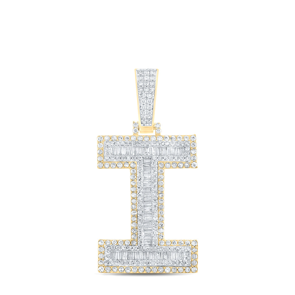 14K Two-Tone Gold 1 3/4 CTW-Natural Diamond Mens Initial "I" Pendant 9.52 Gram