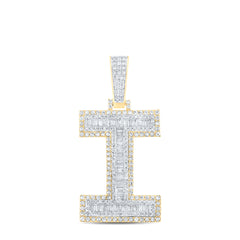 14K Two-Tone Gold 1 3/4 CTW-Natural Diamond Mens Initial "I" Pendant 9.52 Gram