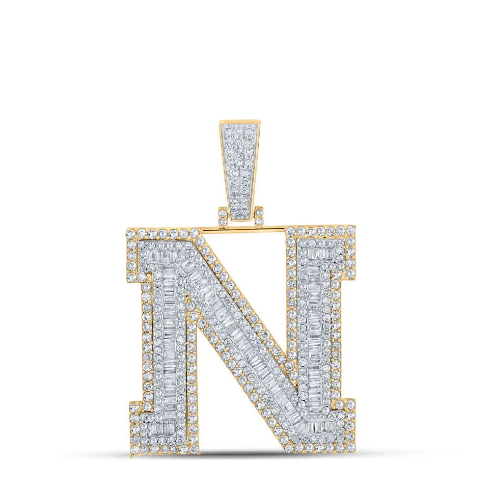 14K Two-Tone Gold 2 5/8 CTW-Natural Diamond Mens Initial "N" Pendant 13.79 Gram