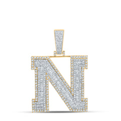 14K Two-Tone Gold 2 5/8 CTW-Natural Diamond Mens Initial "N" Pendant 13.79 Gram