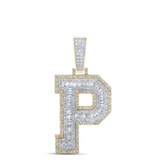 14K Two-Tone Gold 1 7/8 CTW-Natural Diamond Mens Initial "P" Pendant 10.51 Gram