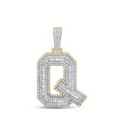 14K Two-Tone Gold 2 1/5 CTW-Natural Diamond Mens Initial "Q" Pendant 12.41 Gram