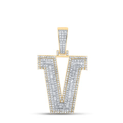 14K Two-Tone Gold 2 CTW-Natural Diamond Mens Initial "V" Pendant 10.96 Gram