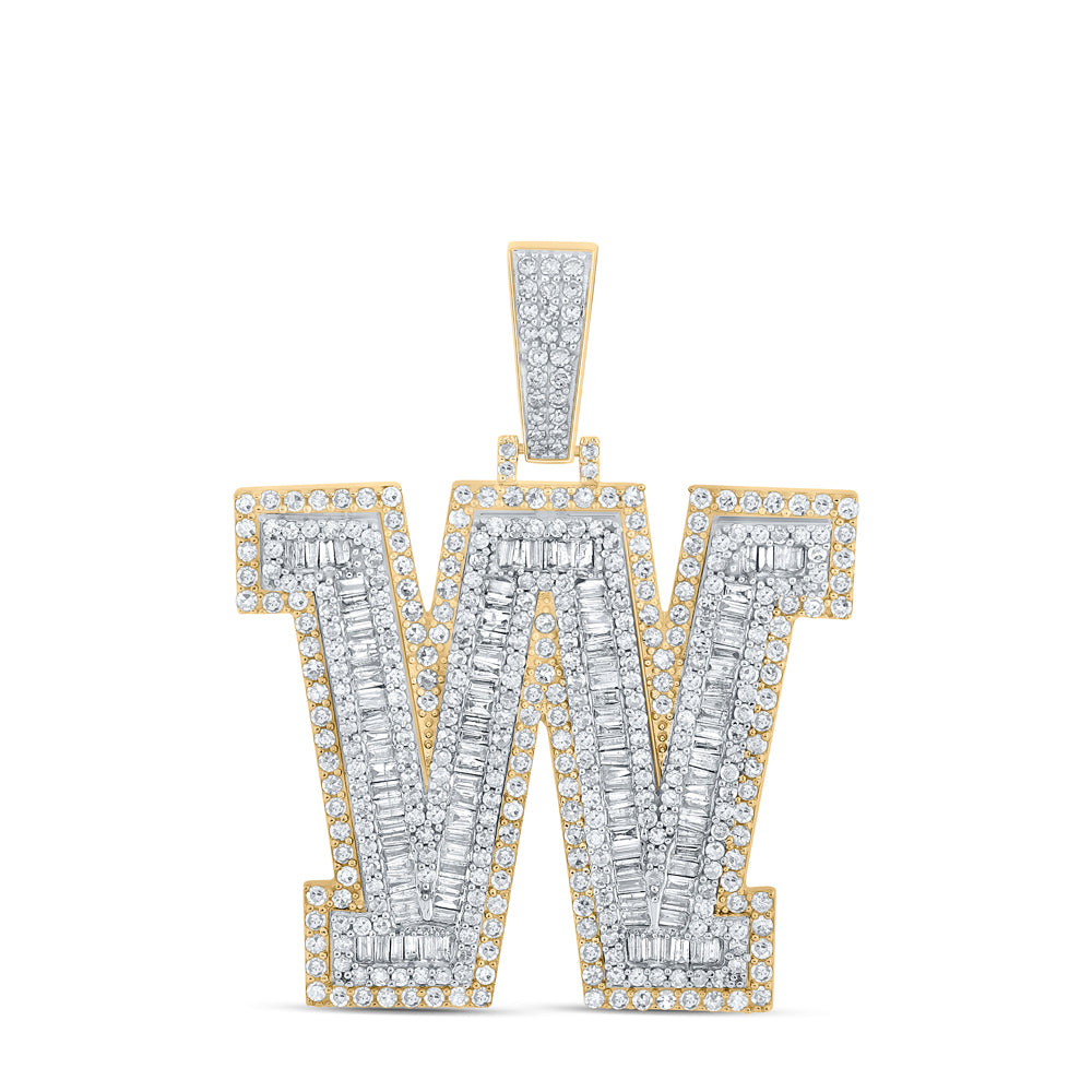 14K Two-Tone Gold 3 CTW-Natural Diamond Mens Initial "W" Pendant 16.02 Gram