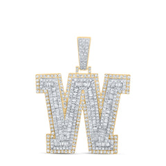 14K Two-Tone Gold 3 CTW-Natural Diamond Mens Initial "W" Pendant 16.02 Gram