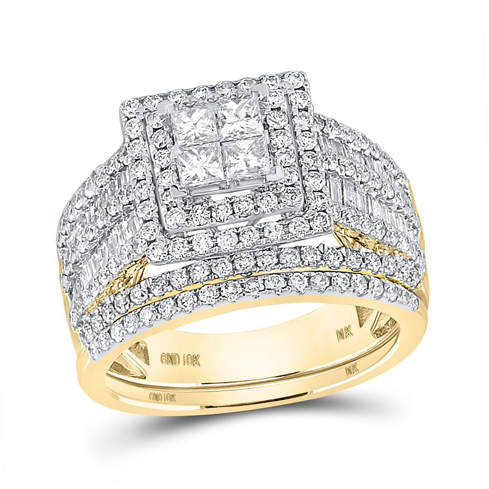 10K Yellow Gold 2 CTW-Natural Diamond Tessera Invisible Bridal Set 6.85 Gram