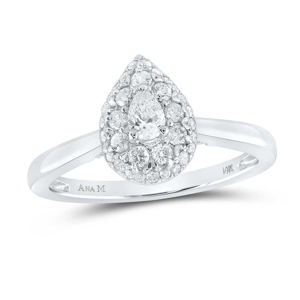 14K White Gold 1/2 CTW-Natural Diamond 1/6 Ct-Cpear Engagement Ring 2.72 Gram