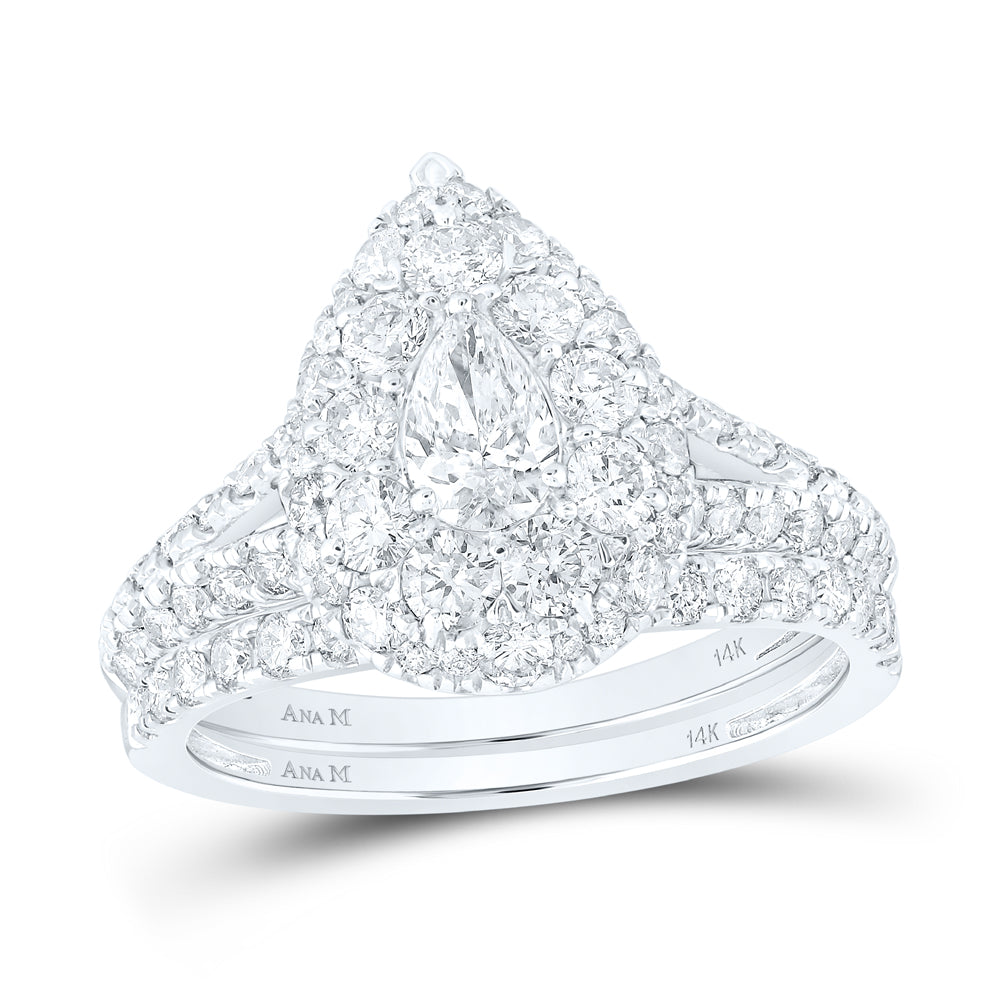 1 3/4CTW-DIA ANA M 1/3CT-CPEAR DOUBLE HALO BRIDAL SET