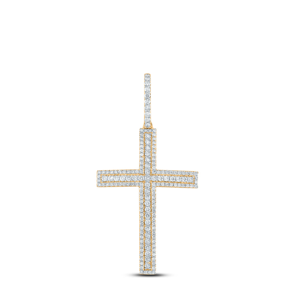 10K Yellow Gold 4 CTW-Natural Diamond Cross Mens Charm 11.78 Gram