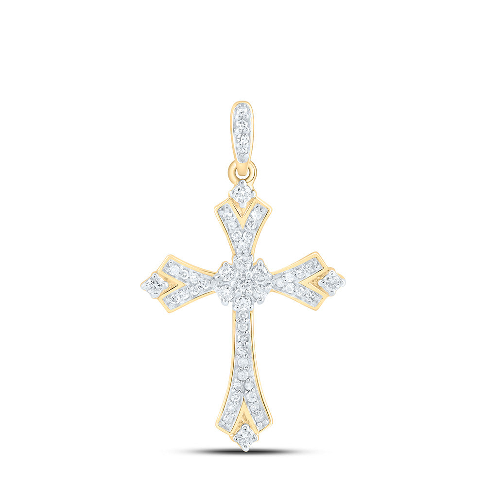 10K Yellow Gold 1/5 CTW-Natural Diamond Cross Pendant 1.4 Gram