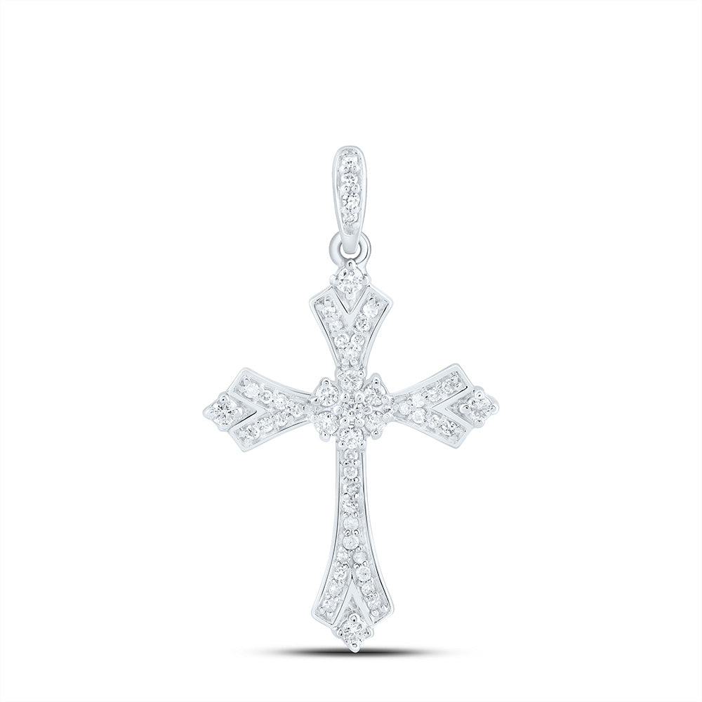 10K White Gold 1/5 CTW-Natural Diamond Cross Pendant 1.4 Gram