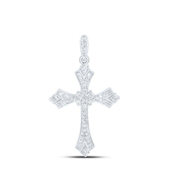 10K White Gold 1/5 CTW-Natural Diamond Cross Pendant 1.4 Gram