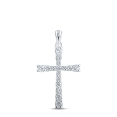10K White Gold 3/8 CTW-Natural Diamond Cross Pendant 0.9 Gram