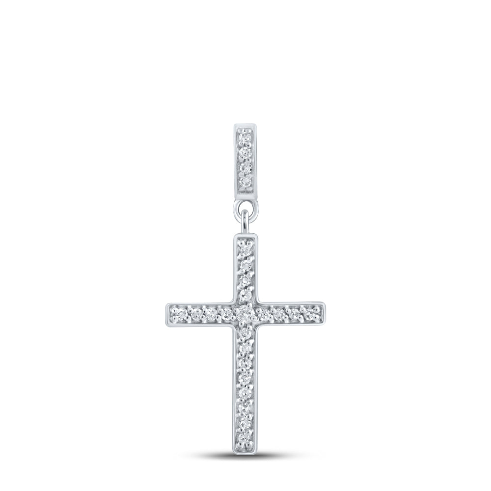 10K White Gold 1/10 CTW-Natural Diamond Gift Cross Pendant 0.81 Gram