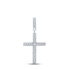 10K White Gold 1/10 CTW-Natural Diamond Gift Cross Pendant 0.81 Gram