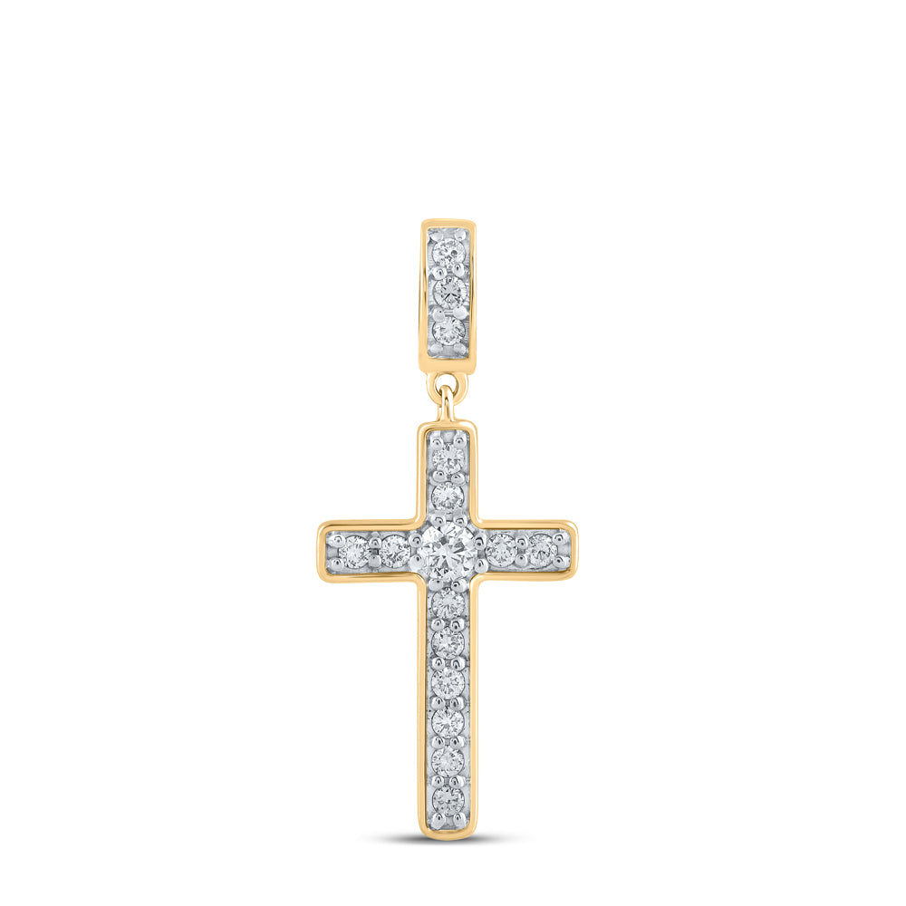 10K Yellow Gold 3/4 CTW-Natural Diamond Cross Pendant 2.3 Gram