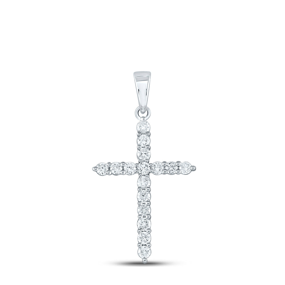 10K White Gold 1/2 CTW-Natural Diamond Cross Pendant 1.06 Gram