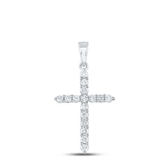 10K White Gold 1/2 CTW-Natural Diamond Cross Pendant 1.06 Gram