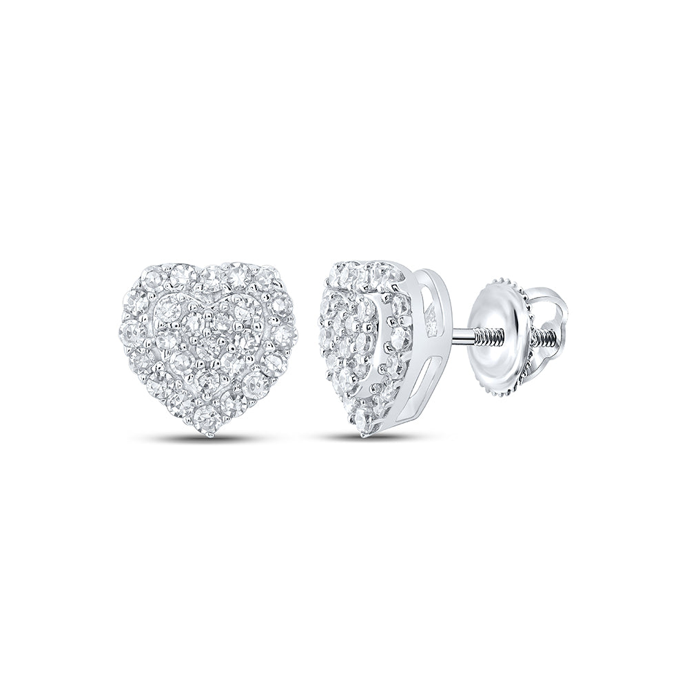 10K White Gold 1/6 CTW-Natural Diamond Gift Double Heart Earring 0.86 Gram