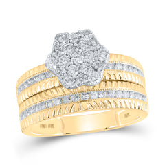 10K Yellow Gold 1 CTW-Natural Diamond Flower Trio Set 7.22 Gram