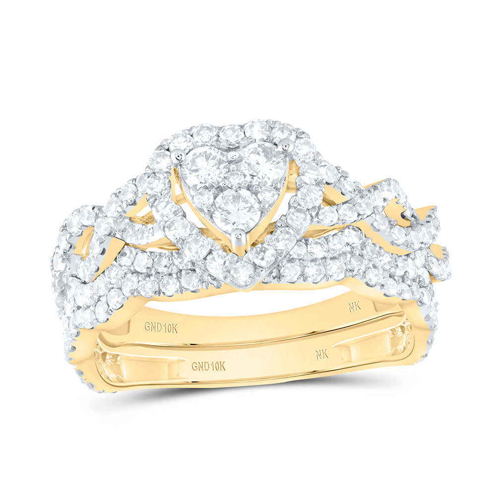 10K Yellow Gold 1 1/4 CTW-Natural Diamond Heart Bridal Set 3.85 Gram